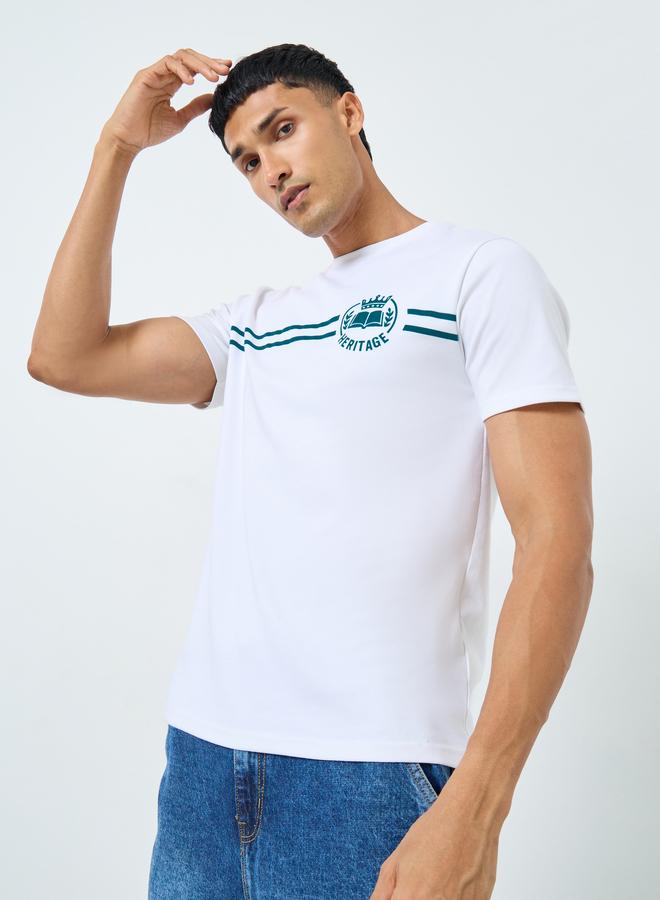 Styli Men White HD Print Interlock Athleisure T-Shirt - Image 3